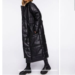 Black leather puffer jacket
